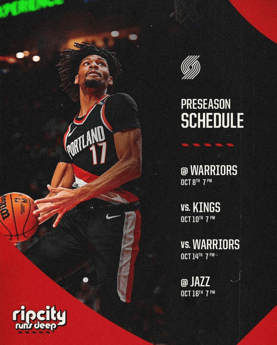 开拓者官宣季前赛赛程：杨瀚森有望两战勇士 还将与国王爵士交锋