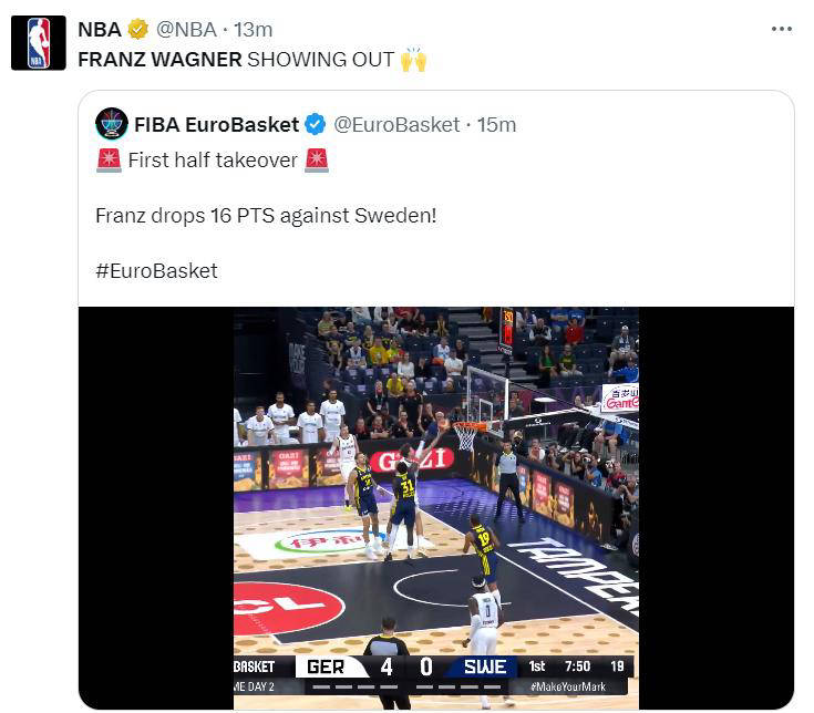 弗朗茨-瓦格纳闪耀，德国男篮斩获二连胜